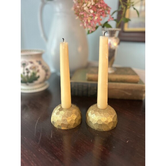Vintage Pair  Ornate Brass Single Candle Holder  2Pc. Heavy! - Picture 1 of 7
